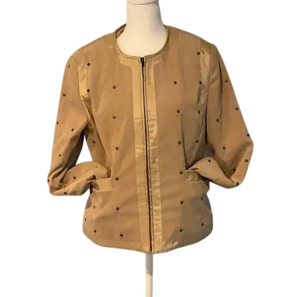 Doncaster Women's Quilted Faux Suede Gold Rivet‎ Studded Jacket zip up size 10